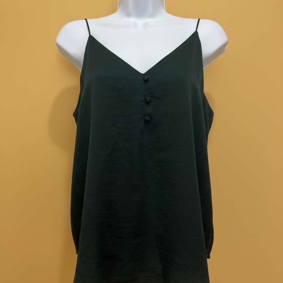 Express Button-Front V-Neck Cami Tank, Forest M - Picture 1 of 10